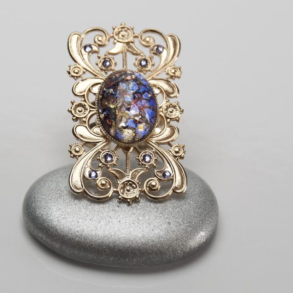 Bague Baroque au cabochon pailletté