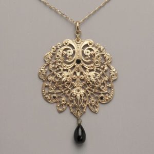 Collier or arbre de vie perle noire