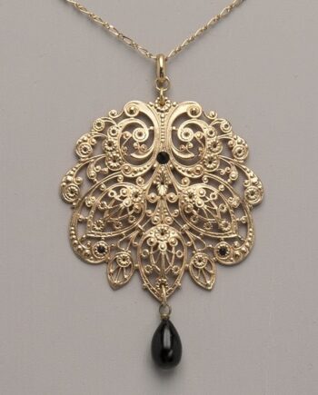 Collier or arbre de vie perle noire
