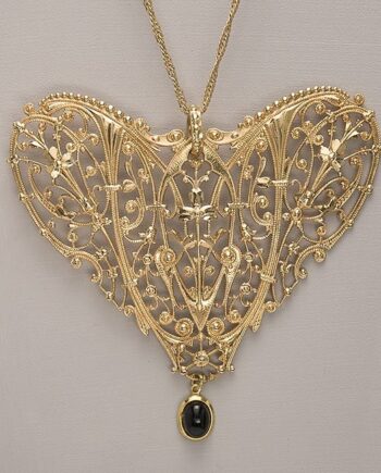 Collier or coeur byzance perle ovale noir vintage