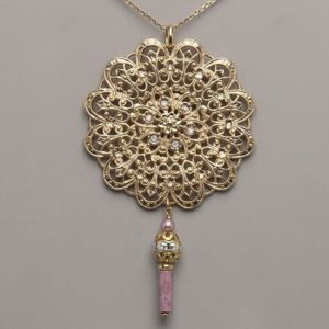 collier or princesse perle cilyndrique rose vintage