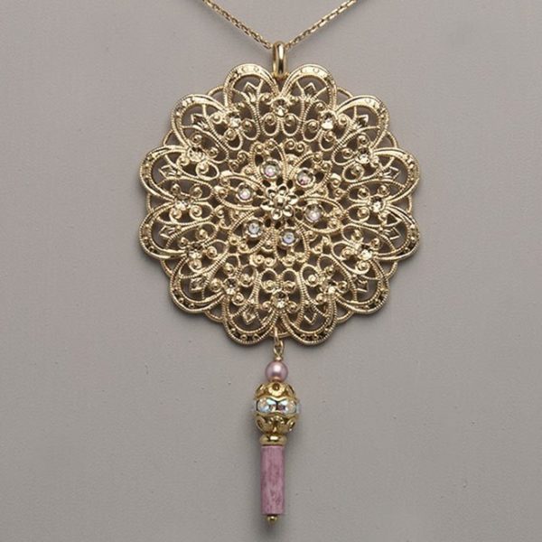 collier or princesse perle cilyndrique rose vintage